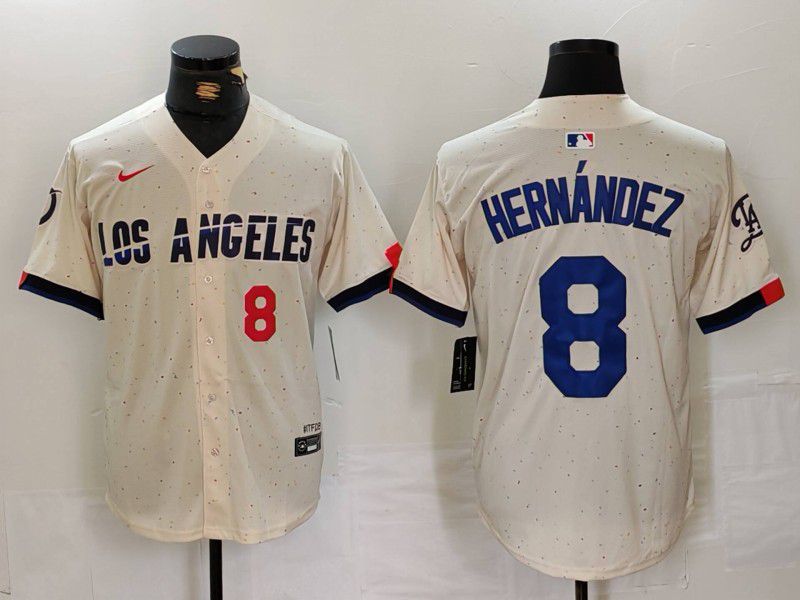 Men Los Angeles Dodgers #8 Hernandez Cream Fashion Nike Game MLB Jersey style 33->los angeles dodgers->MLB Jersey